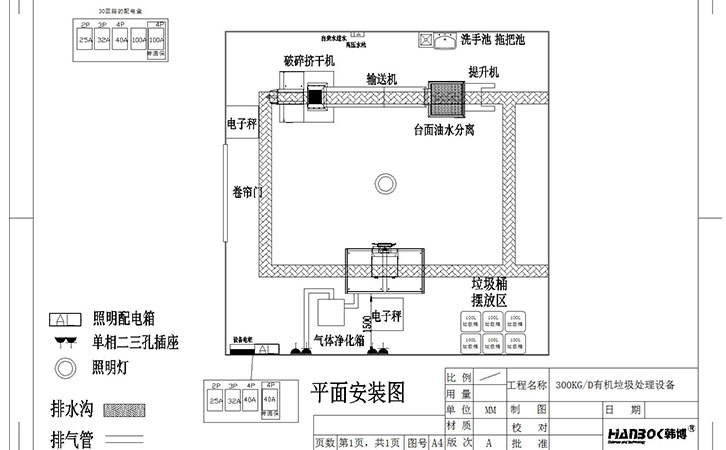 韩博300kg有机垃圾处理设备平面安装图02