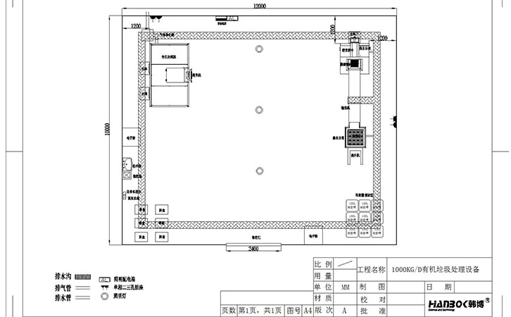 韩博1000kg有机垃圾处理设备平面安装图02